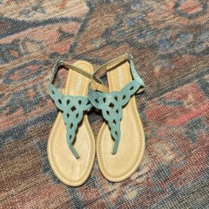 Olivia Miller Sandals with Blue Accents on Tan Base